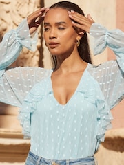 Sosandar Blue Fleck Print Body Sculpting Top - Image 2 of 5