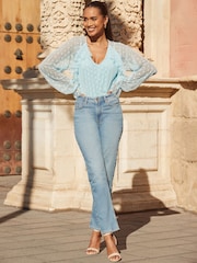 Sosandar Blue Fleck Print Body Sculpting Top - Image 3 of 5
