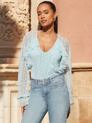 Sosandar Blue Fleck Print Body Sculpting Top - Image 5 of 5