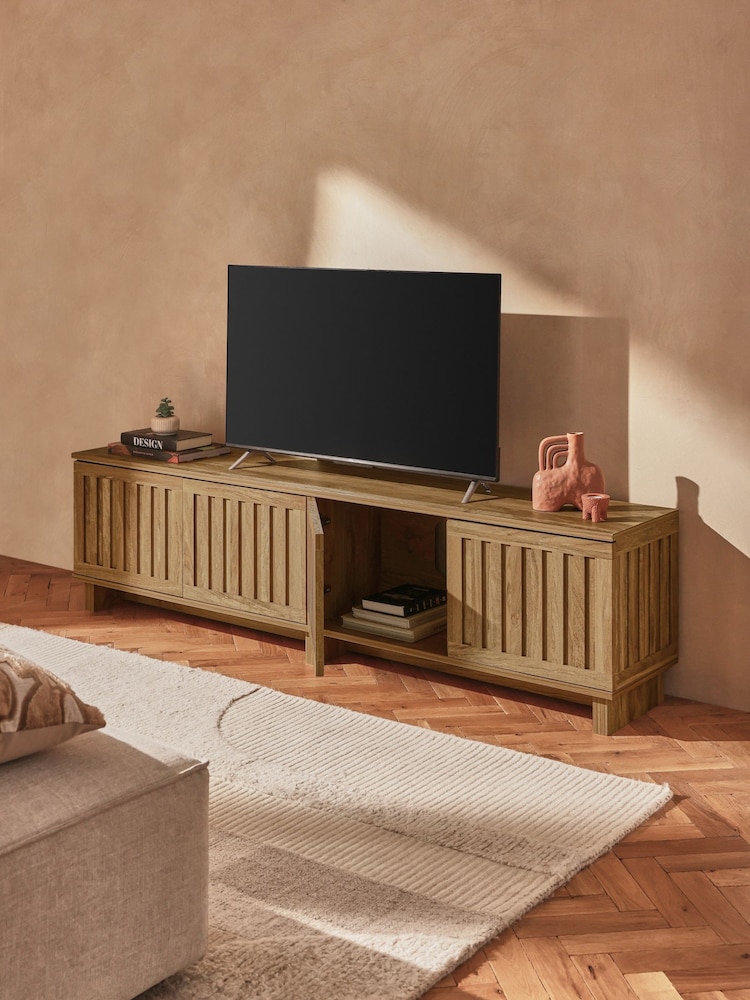 Natural Up to 80 Inch Slatted TV Unit - Image 2 of 10