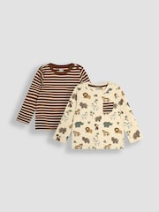 JoJo Maman Bébé Natural Safari Animals Print & Stripe Long Sleeve 2-Pack Tops - Image 1 of 5