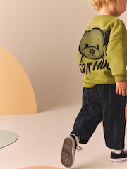 Navy/Green 100% Cotton Stripe Jersey Joggers (3mths-7yrs) - Image 3 of 9