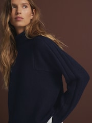 Blue Navy Roll Edge Shirt Layer Knitted 100% Cotton Jumper - Image 1 of 8