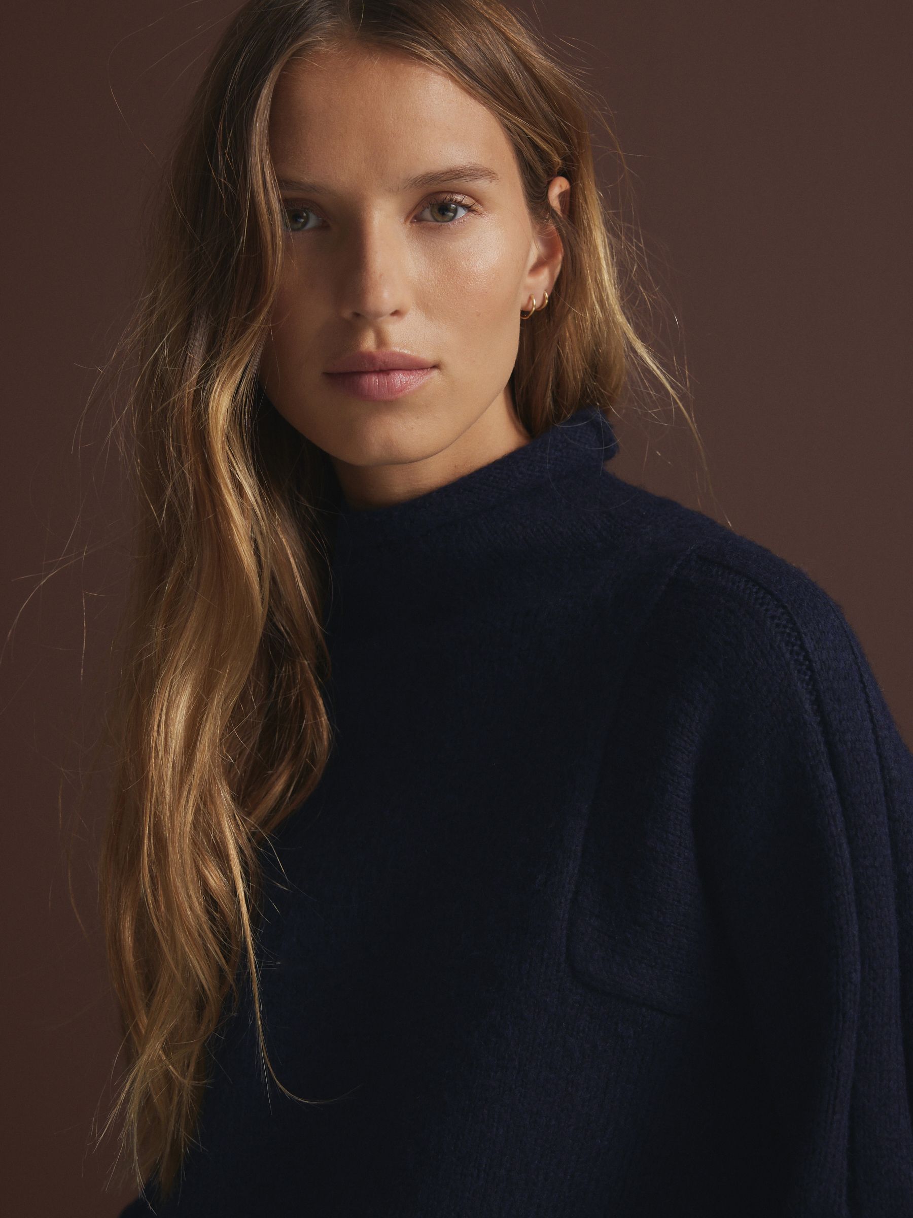 EVA NAVY ROLLED EDGE WOOL SWEATER main image 1