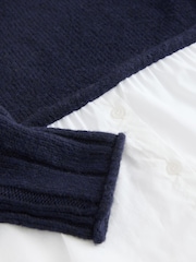 Blue Navy Roll Edge Shirt Layer Knitted 100% Cotton Jumper - Image 8 of 8