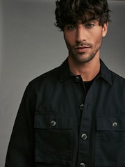 Black 100% Cotton Twin Pocket Shacket - Image 1 of 8