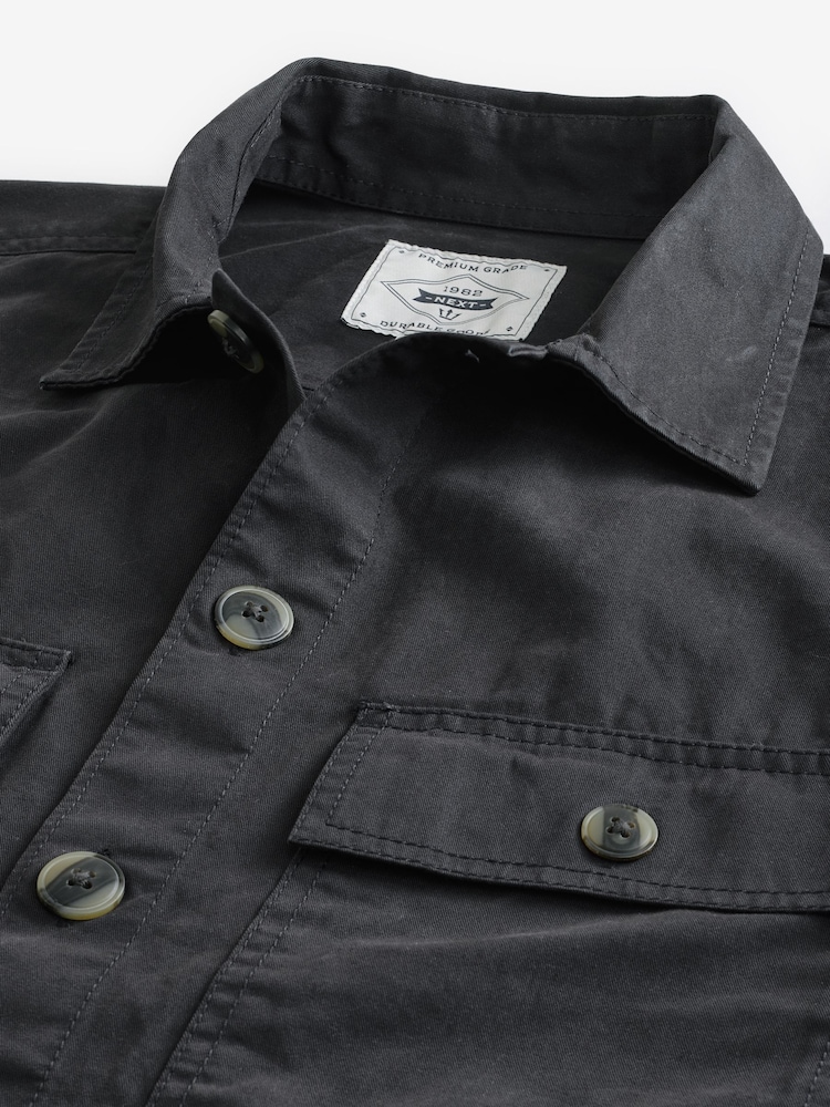 Black 100% Cotton Twin Pocket Shacket - Image 7 of 8
