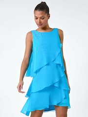 Roman Blue Sparkle Embellished Frill Swing Dress - Image 1 of 5