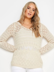 Long Tall Sally Cream V-Neck Crochet Jumper - Image 1 of 5