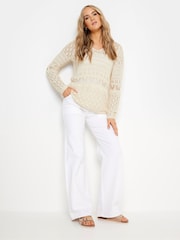 Long Tall Sally Cream V-Neck Crochet Jumper - Image 2 of 5