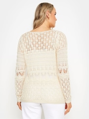 Long Tall Sally Cream V-Neck Crochet Jumper - Image 3 of 5