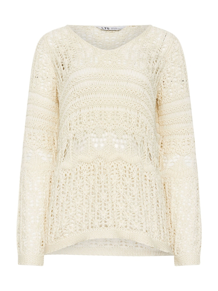 Long Tall Sally Cream V-Neck Crochet Jumper - Image 5 of 5