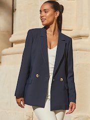 Sosandar Blue Double Breasted Relaxed Fit Blazer - Image 2 of 5