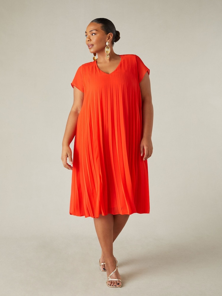 Live Unlimited Red Curve Chiffon Pleated Dress - Image 1 of 4
