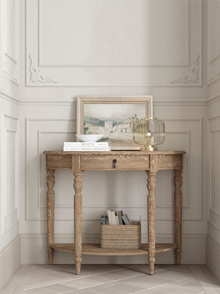 Feather & Black Weathered Oak Loire Wooden Half Moon Console Table - Image 1 of 2