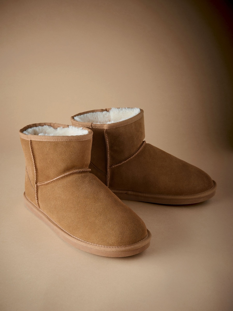 Tan Brown Signature Suede Slipper Boots with Faux Fur Lining - Image 2 of 6