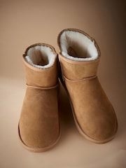 Tan Brown Signature Suede Slipper Boots with Faux Fur Lining - Image 3 of 6