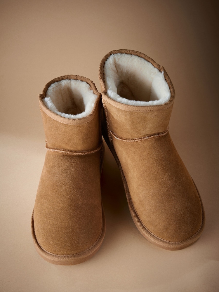 Tan Brown Signature Suede Slipper Boots with Faux Fur Lining - Image 3 of 6