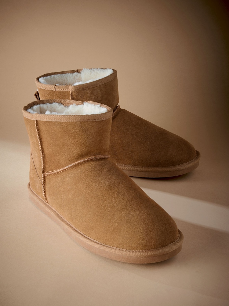 Tan Brown Signature Suede Slipper Boots with Faux Fur Lining - Image 4 of 6