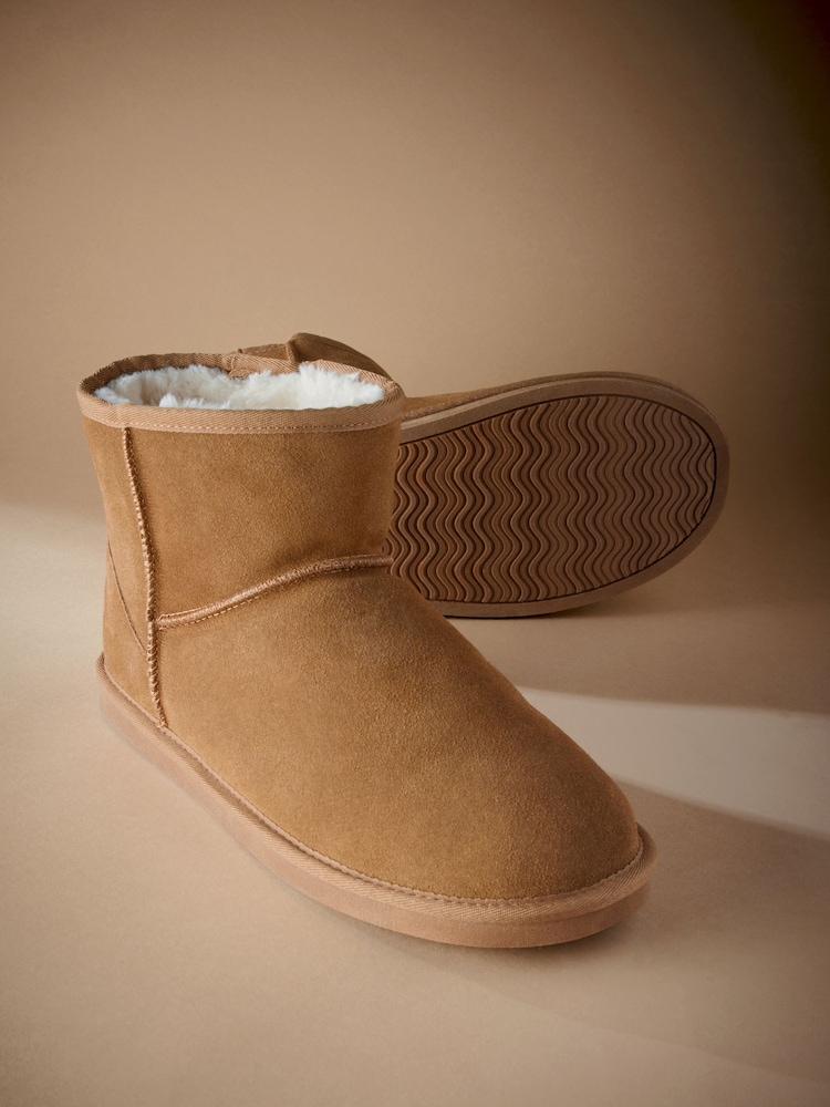 Tan Brown Signature Suede Slipper Boots with Faux Fur Lining - Image 5 of 6