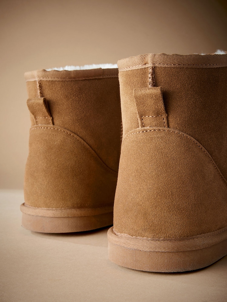 Tan Brown Signature Suede Slipper Boots with Faux Fur Lining - Image 6 of 6