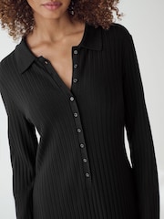 Black Long Sleeve Collar Detail Maxi Dress - Image 3 of 5