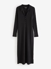 Black Long Sleeve Collar Detail Maxi Dress - Image 4 of 5