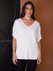 Threadbare White Batwing Sleeve V-Neck Tunic Top - Image 1 of 3