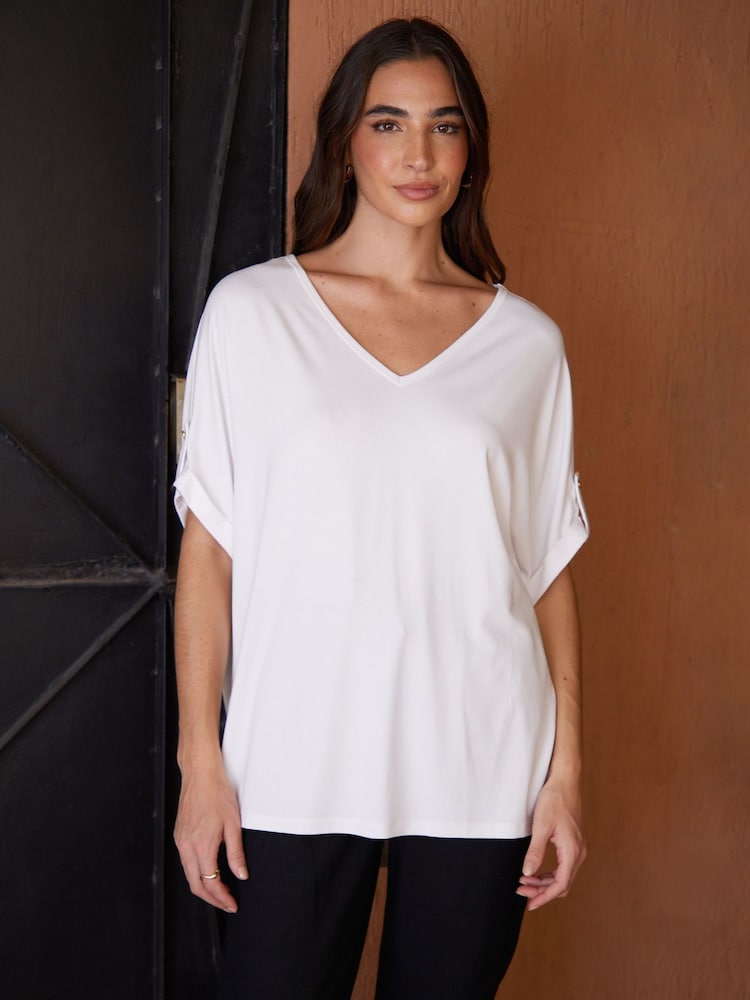 Threadbare White Batwing Sleeve V-Neck Tunic Top - Image 1 of 3