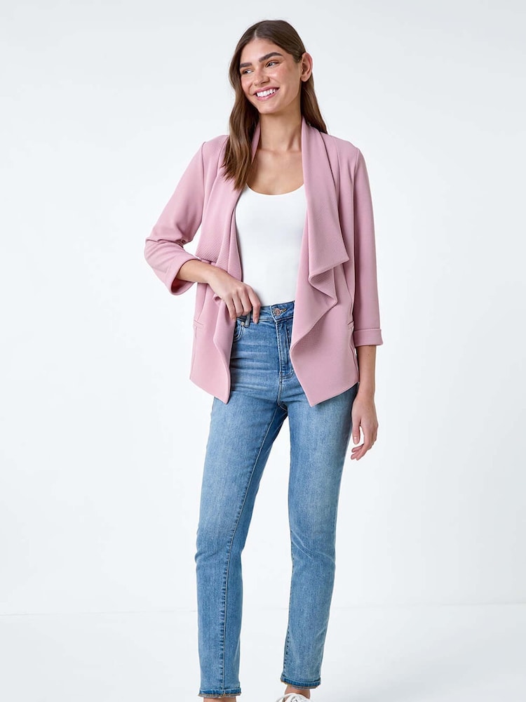 Roman Pink Textured Stretch Waterfall Front Jacket - Image 2 of 5