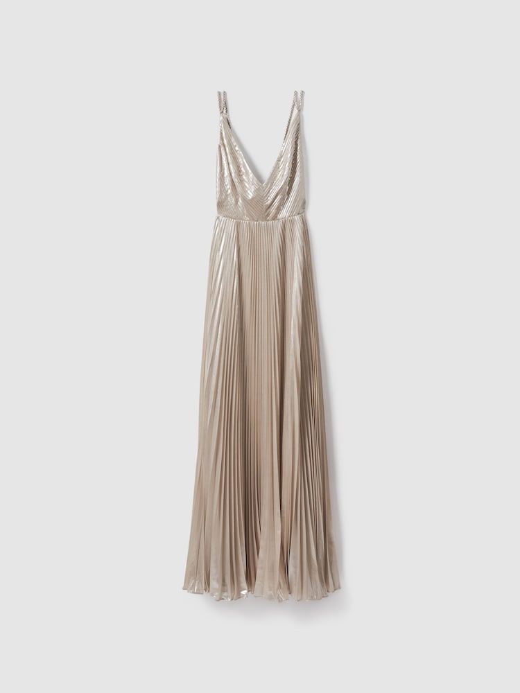 فستان ماكسي برّاق ومطوي من Halston - صورة 2 من 6