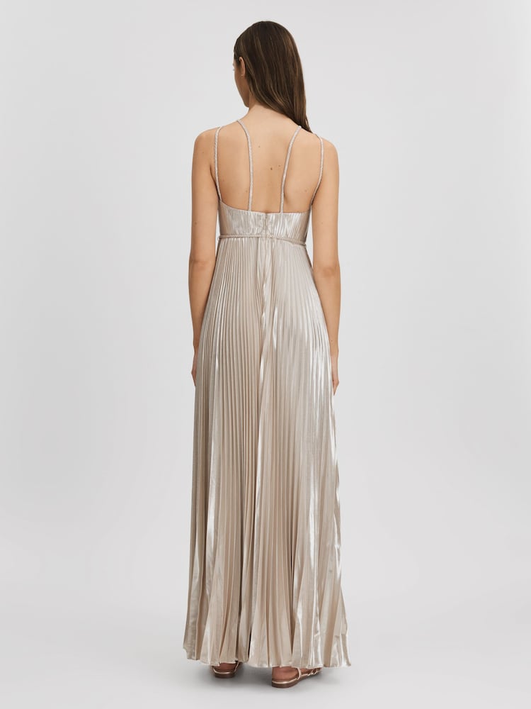 فستان ماكسي برّاق ومطوي من Halston - Image 5 of 6