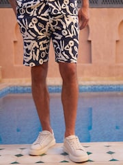 Threadbare Navy Abstract Print Shorts - Image 1 of 4