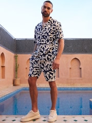 Threadbare Navy Abstract Print Shorts - Image 3 of 4