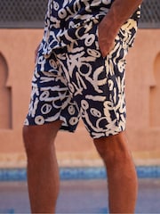 Threadbare Navy Abstract Print Shorts - Image 4 of 4