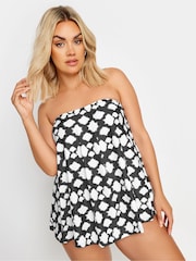 Yours Curve Black Tie Dye Print A-Line Tankini Top - Image 1 of 6