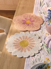 Set of 2 White Floral Beaded Placemats - Image 1 of 3