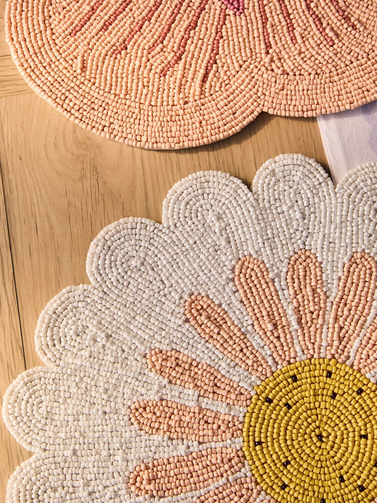 Set of 2 White Floral Beaded Placemats - Image 2 of 3
