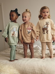 Salbeigrün/Cream/Camel Charakter - 100% Cotton Leggings Pyjamas 3 Pack (9mths-8yrs) - Bild 1 von 12