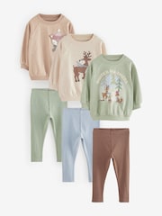 Salbeigrün/Cream/Camel Charakter - 100% Cotton Leggings Pyjamas 3 Pack (9mths-8yrs) - Bild 5 von 12