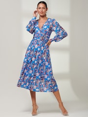 Jolie Moi Blue Rayla Wrap Front Mesh Midi Dress - Image 1 of 6