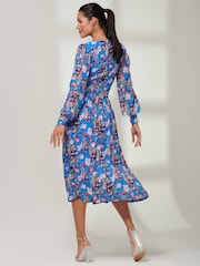 Jolie Moi Blue Rayla Wrap Front Mesh Midi Dress - Image 2 of 6