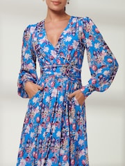 Jolie Moi Blue Rayla Wrap Front Mesh Midi Dress - Image 3 of 6