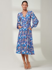 Jolie Moi Blue Rayla Wrap Front Mesh Midi Dress - Image 6 of 6