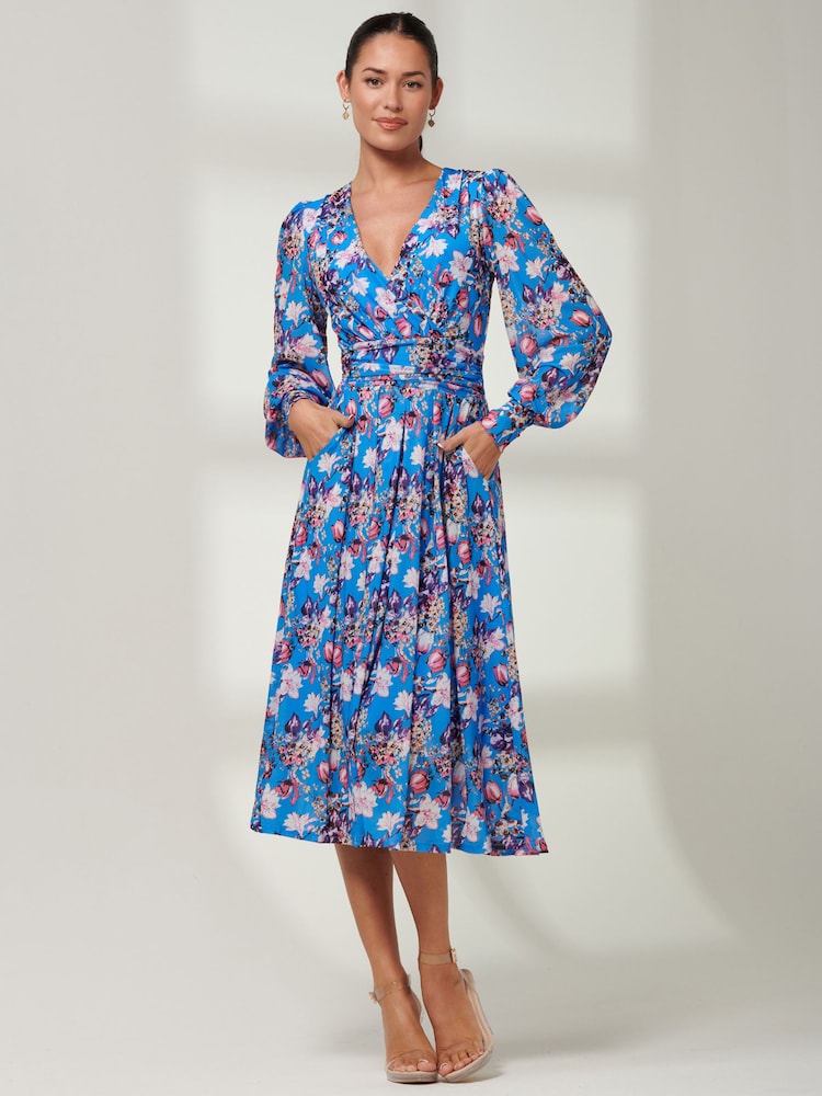 Jolie Moi Blue Rayla Wrap Front Mesh Midi Dress - Image 6 of 6