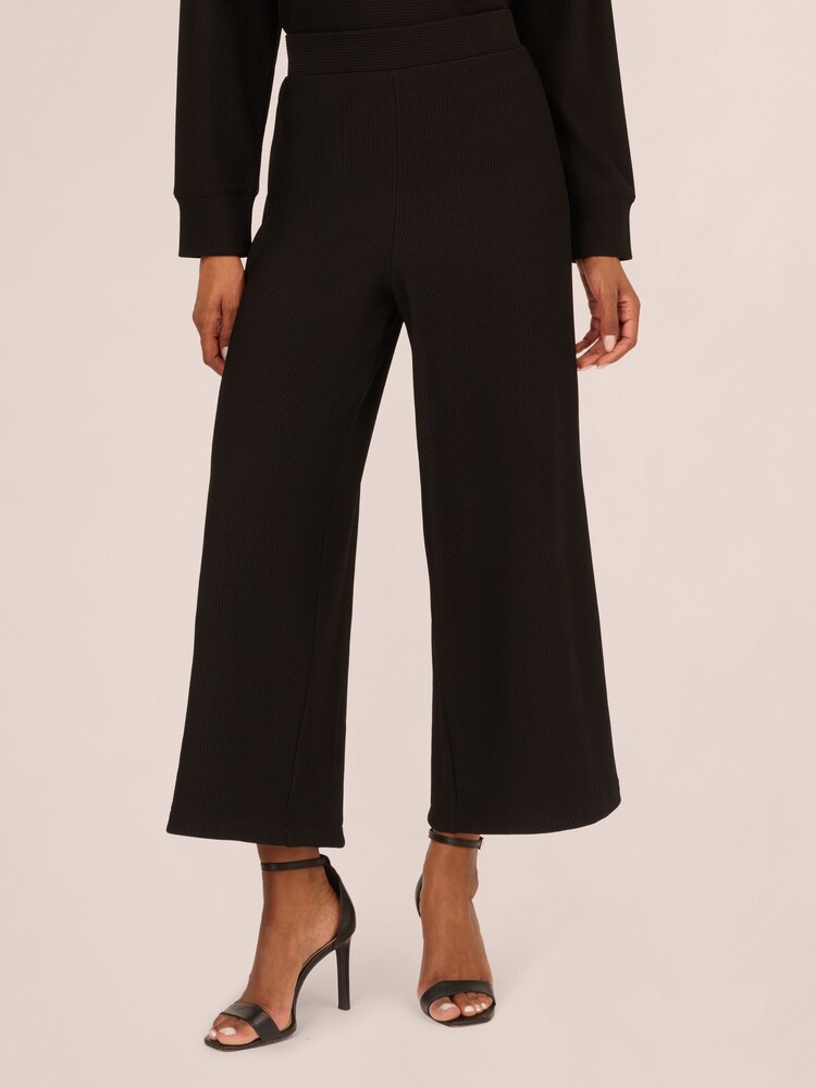 Adrianna Papell Ottoman Rib Knit Pull On Black Trousers - Image 1 of 7