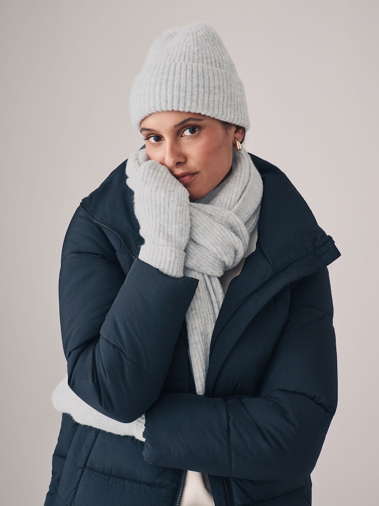 The Set Grey 3 Piece Hat Scarf Mittens Gift Set with Wool - Image 2 of 5