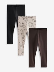 Black/Brown Happy - Pack de 3 leggings con diseño acanalado con estampado (3 meses - 7 años) - Imagen 1 de 7