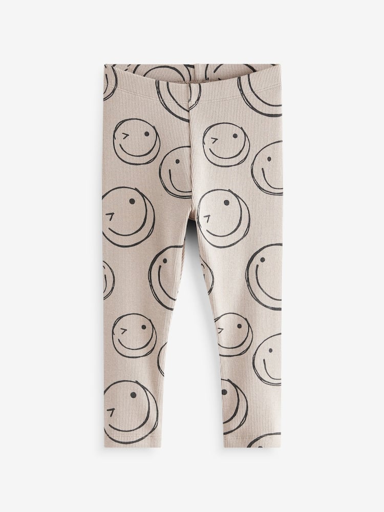 Black/Brown Happy - Pack de 3 leggings con diseño acanalado con estampado (3 meses - 7 años) - Imagen 2 de 7