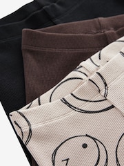 Black/Brown Happy - Pack de 3 leggings con diseño acanalado con estampado (3 meses - 7 años) - Imagen 6 de 7